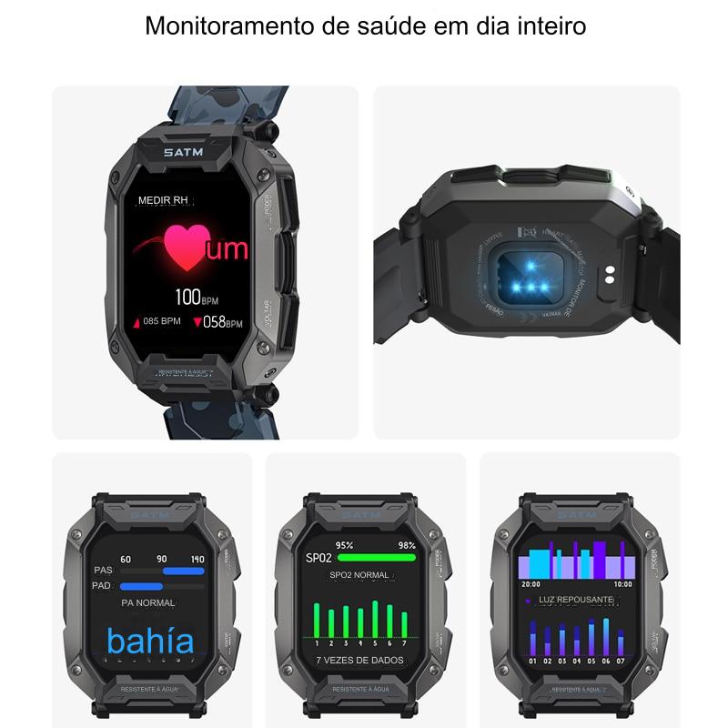 SmartWatch Militar À Prova D'Água IP68 50M com Medidor de Frequência Cardíaca Oxigenação - Loja Campeiro