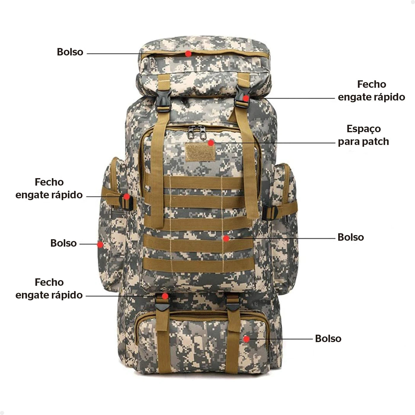 Mochila para Camping e Hiking 80 Litros Resistente - Loja Campeiro