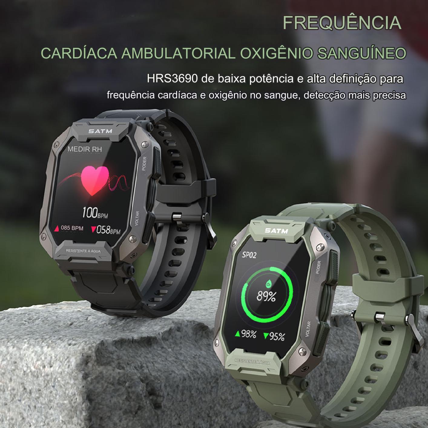 SmartWatch Militar À Prova D'Água IP68 50M com Medidor de Frequência Cardíaca Oxigenação - Loja Campeiro