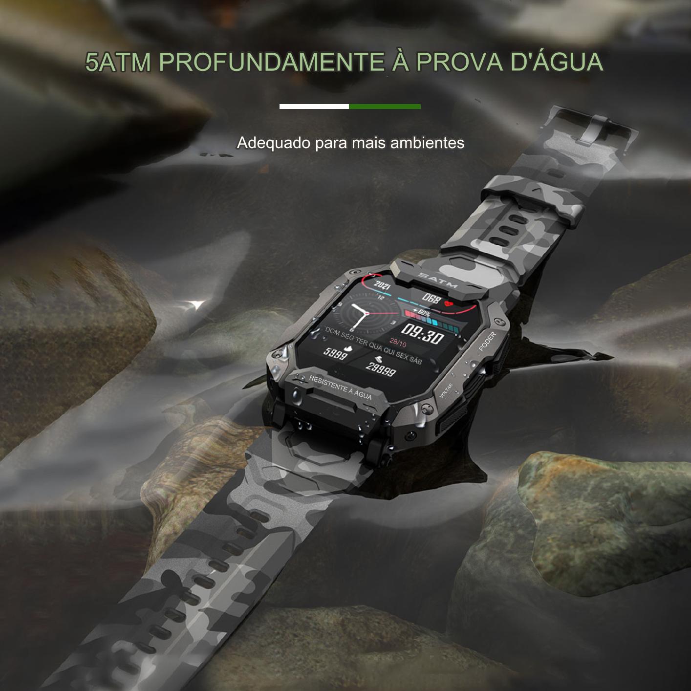 SmartWatch Militar À Prova D'Água IP68 50M com Medidor de Frequência Cardíaca Oxigenação - Loja Campeiro