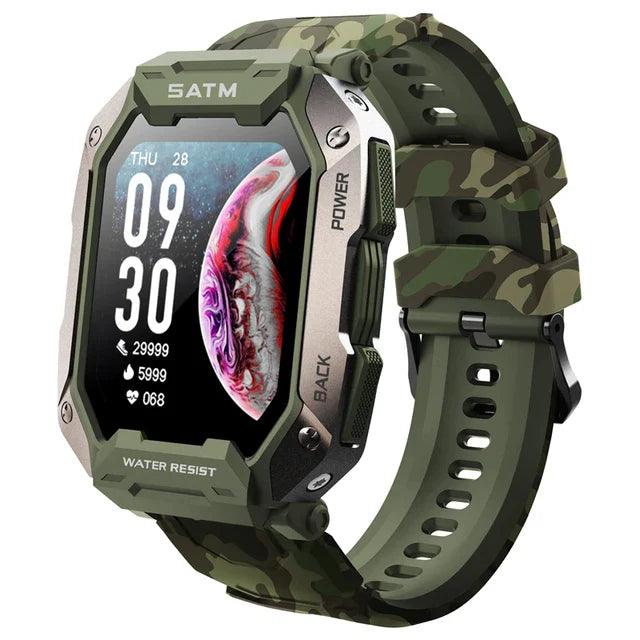 Smartwatch Militar À Prova Dágua Ip68 50M Com Medidor De Frequência Cardíaca Oxigenação Camo Green