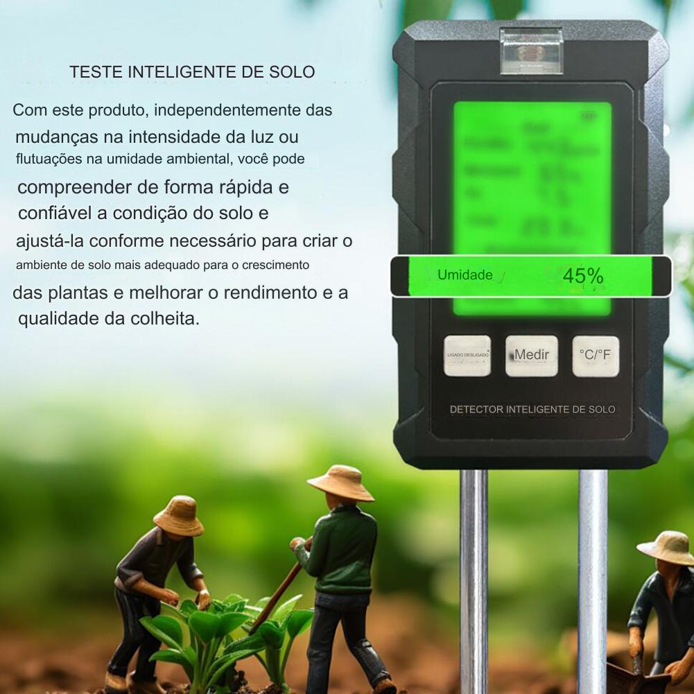 Testador de Solo 6 em 1 Ph, Umidade do Ar e do Solo, Iluminação, Temperatura e Qualidade de Solo - Loja Campeiro