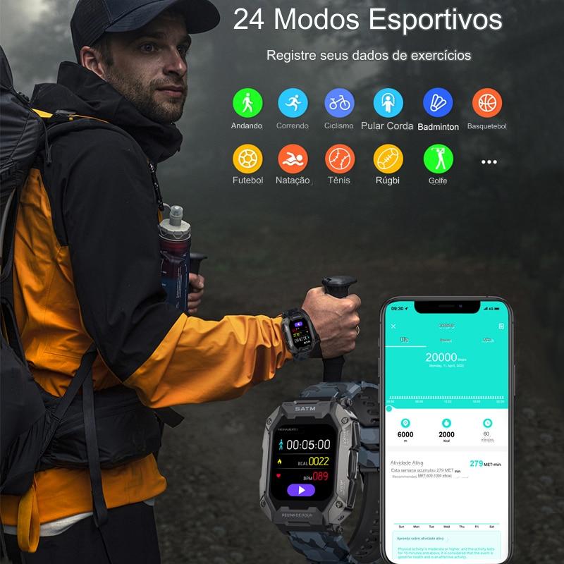 SmartWatch Militar À Prova D'Água IP68 50M com Medidor de Frequência Cardíaca Oxigenação - Loja Campeiro