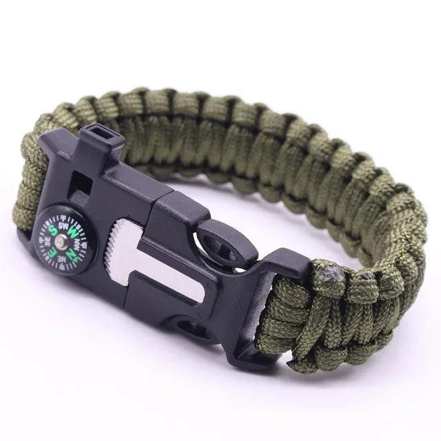 Pulseira Paracord Sobrevivencialista Multiuso Com Bússola E Apito Verde