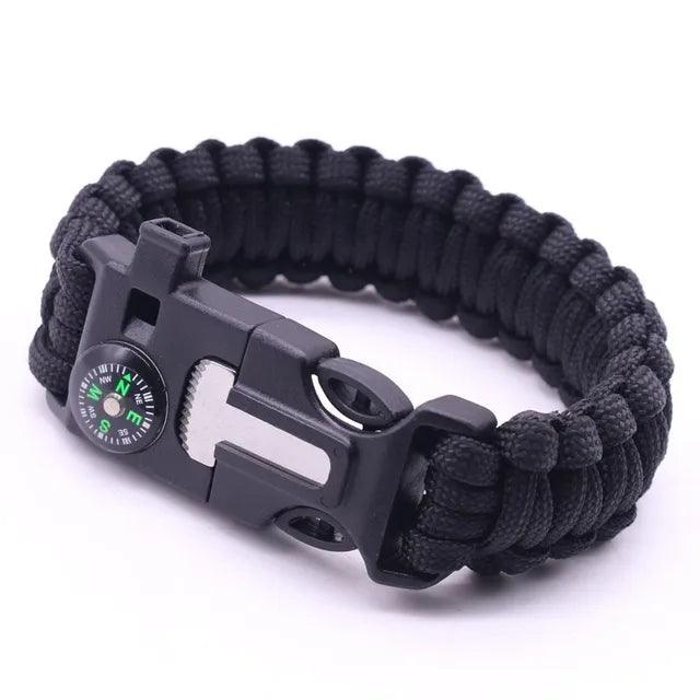 Pulseira Paracord Sobrevivencialista Multiuso Com Bússola E Apito Preto