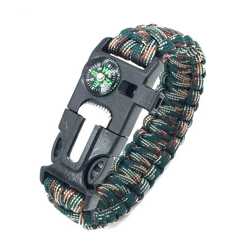 Pulseira Paracord Sobrevivencialista Multiuso Com Bússola E Apito Camuflado